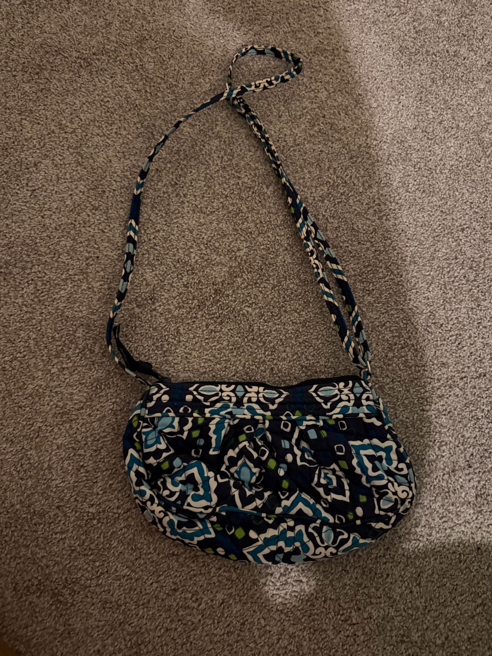 Vera Bradley Navy Blue Patterned Quilted Crossbody with Teal & White Accents
